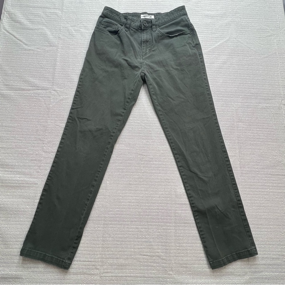 Good Threads Men’s Dark Green 28x30 Slim Fit Flat Front 5 Pockets Pants
